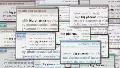 Big Pharma headline titles media with 3d illustration