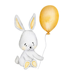 Cute watercolor bunny rabbit paintings for postcard