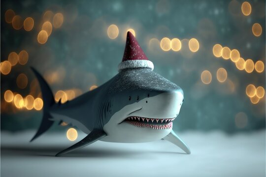 Shark With Christmas Hat On, Generative AI