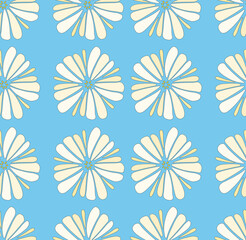 illustration of a seamless pattern of white daisies on a blue background. Template for printing on clothes, dishes, wrapping paper, sketchbook covers.