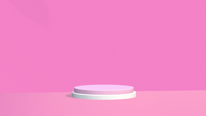 3d render, abstract geometrical background with violet red translucent round glass. Modern minimal showcase mockup. Vacant pedestal, empty podium, stage platform for