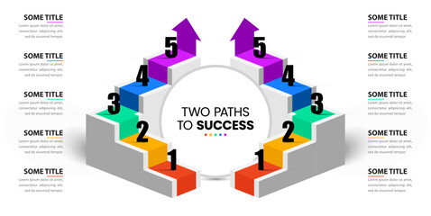 Infographic template. Two paths to success. Staircase with five steps
