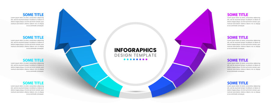 Infographic template. Two 3d arrows with 8 steps and text