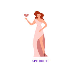 Ancient Greek goddess Aphrodite cartoon illustration. Aphrodite character isolated on white background. Archeology, mythology, history concept