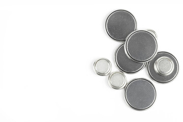 button lithium batteries isolated on white background with copy space.