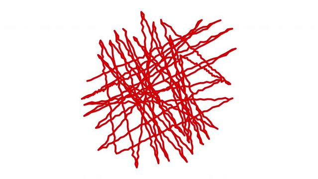 Self drawing scribble, scrawl, scratch animation. Alpha channel, luma matte, isolated design element. Red
