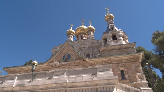The luxurious building of the Orthodox Church of St. Mary Magdalene in Jerusalem.