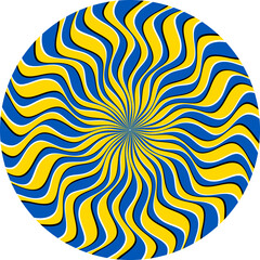 Optical illusion patterned circle of moving wavy stripes. Circular template for motion background design.