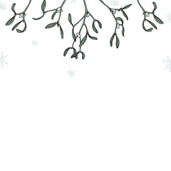 Hand drawn mistletoe garland for design. Traditional Christmas illustration of mistletoe branches isolated on transparent background.	