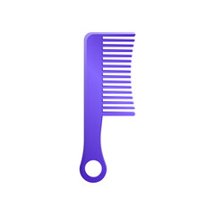 Purple hair comb. Vector illustration comb for hair care. Cartoon grooming equipment of hairdresser isolated on white background. Barbershop, beauty concept