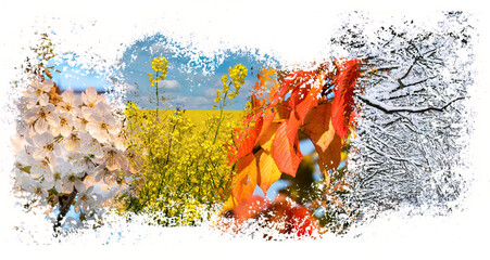 Four season collage created from grungy spatters