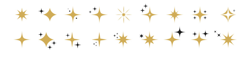 Collection of different gold sparkles icons.	