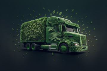 Eco friendly transportation concept with Green truck made with generative AI