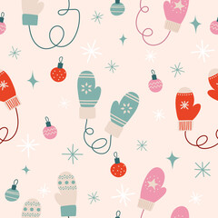 vector seamless winter patten with mittens