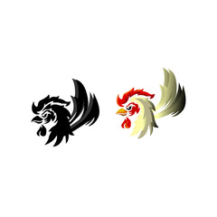 Rooster silhouettes. Chicken cock silhouette set, farm bantam birds black vector images isolated on white background, poultry chickens roosters