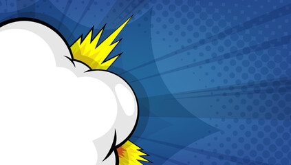 Vector illustrated retro comic book background with big blank speech bubble, pop art vintage style backdrop. © Asta Desain