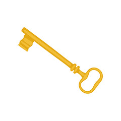Vintage gold key vector illustration. Cartoon drawing of golden key to door of house or cabinet isolated on white background. Vintage, luxury concept