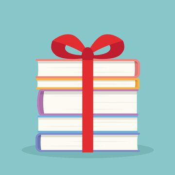 Pile Of Books As A Best Christmas Present Concept- Vector Illustration