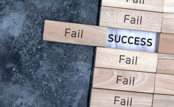Success and failure alternative options. Reaching to success after many failures or learning from mistakes concept.