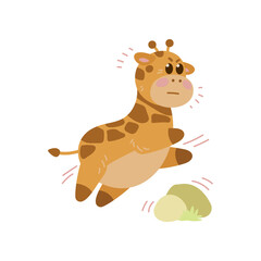 Fototapeta premium Adorable giraffe cartoon character jumping vector illustration. Watercolor drawing with cute baby animal jumping on white background. Wildlife concept for birthday card design