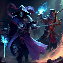 Fototapeta premium Ninjas and Wizards battling