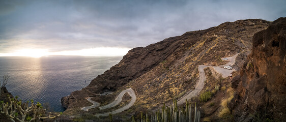 Spectacular panorama of dangerous mountain road