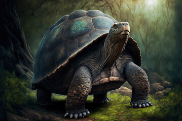 The Galapagos tortoise is the biggest extant tortoise species. Generative AI - obrazy, fototapety, plakaty