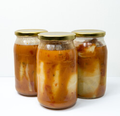 Homemade preserves from cabbage, rice and minced meat in a jar - Stuffed cabbage