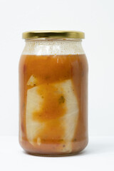 Stuffed cabbage in a jar with tomato sauce - homemade preserves with cabbage and minced meat