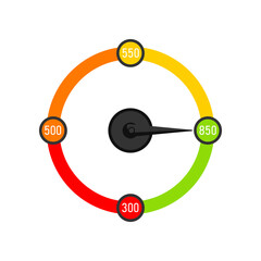 Business score round speedometer cartoon illustration. Indicator with color circles from red to green, customers satisfaction with service. Evaluation, gauge rating meter concept