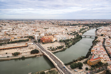 Obraz premium Aerial winter cityscape of Seville, Andalusia, Spain.