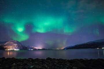 Fototapeta na wymiar aurora borealis over the sea