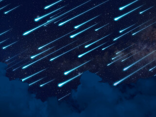 meteor rain on the night sky dark cloud and blur milky way