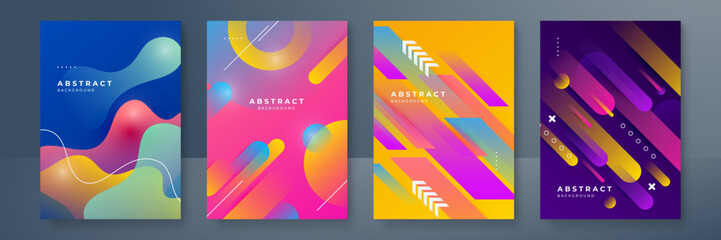 Abstract trendy gradient flowing geometric pattern background texture for poster cover design. Minimal color gradient banner template. Modern vector wave shape for brochure