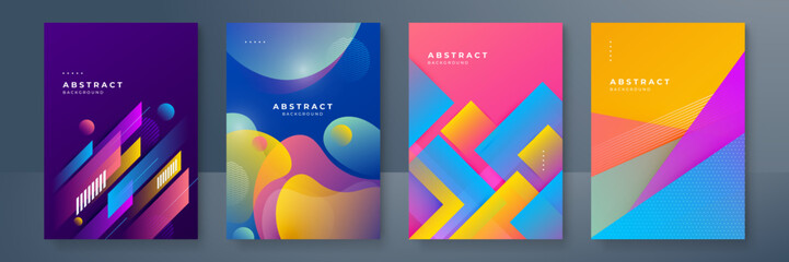 Fototapeta premium Abstract trendy gradient flowing geometric pattern background texture for poster cover design. Minimal color gradient banner template. Modern vector wave shape for brochure