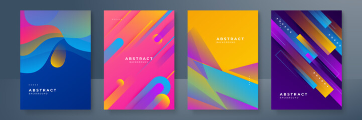 Fototapeta premium Abstract trendy gradient flowing geometric pattern background texture for poster cover design. Minimal color gradient banner template. Modern vector wave shape for brochure