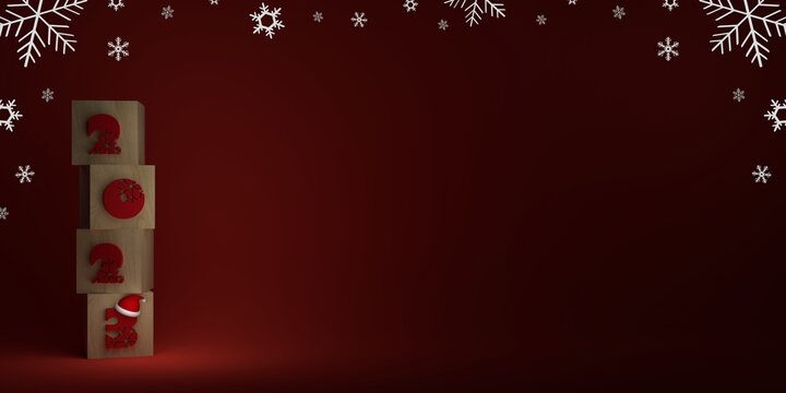 New Year 2023. Red Background with New Year 2023. Snowflakes. Winter Holidays. Happy New Year.