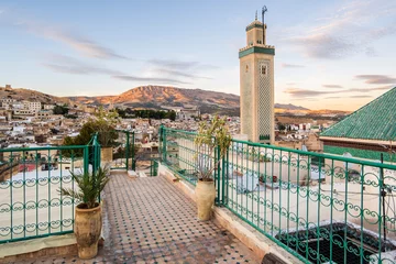 Papier Peint photo Lavable Maroc Famous al-Qarawiyyin mosque and University in heart of historic downtown of Fez, Morocco.