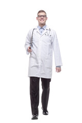 young doctor with a clipboard. isolated on a white