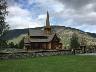 Fototapeta na wymiar View of Lom Stave Church in Lom, Norway