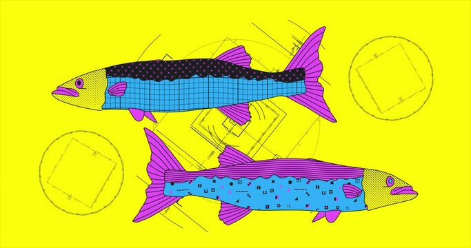 Fashion loop animation. Stylish fish and minimal abstract design