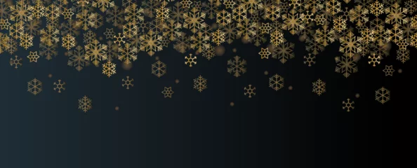 Foto op Plexiglas Winter banner with golden snowflakes falling on dark background © Ester