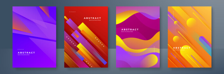 Colorful geometric poster with color geometrical shapes. Modern abstract promotional flyer background vector illustration set. Geometric template poster, brochure gradient pattern