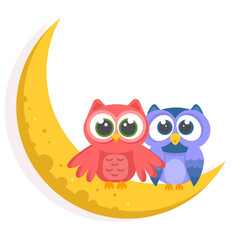  owls sitting on the moon at night