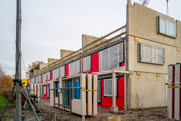 Construction of a prefab apartment buiding in the Netherlands
