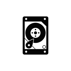 HDD drive computer storage icon in black flat glyph, filled style isolated on white background