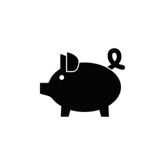 Piggy bank icon in black flat glyph, filled style isolated on white background