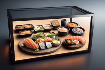 photorealistic Sushi in a sci-fi/knolling case - AI Generated