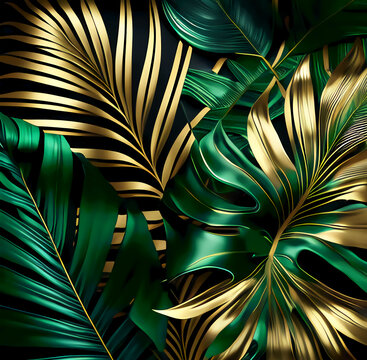 abstract background, golden, gold, leaves, luxery, green