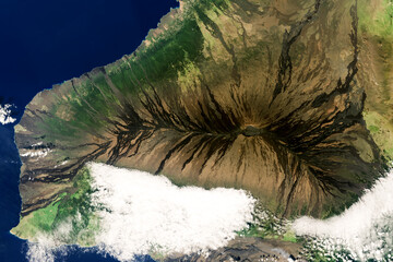 Aerial view above Mauna Loa which is the world's largest active volcano in Hawaii. Digitally enhanced. Elements of this image furnished by NASA.